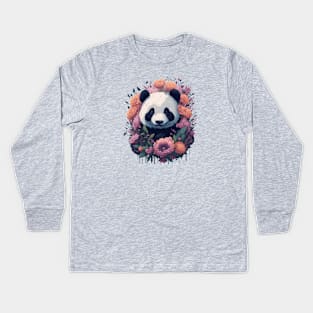 Cute smiling Giant Panda bear with florals and foliage t-shirt design, apparel, mugs, cases, wall art, stickers, travel mug Kids Long Sleeve T-Shirt